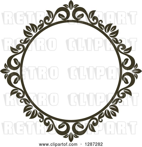 Vector Clip Art of Retro Dark Brown Round Ornate Floral Frame 4