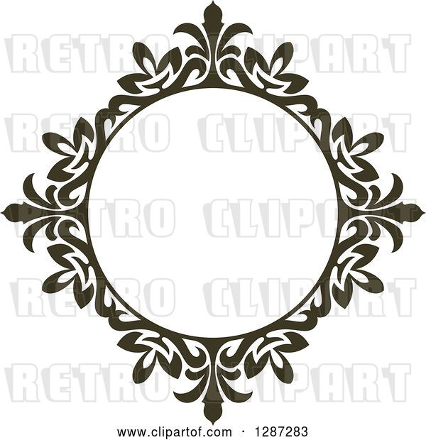 Vector Clip Art of Retro Dark Brown Round Ornate Floral Frame 5