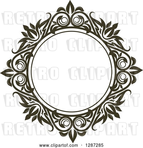 Vector Clip Art of Retro Dark Brown Round Ornate Floral Frame 7
