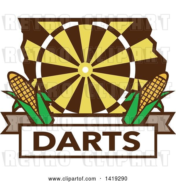 Vector Clip Art of Retro Dart Board in the Shape of Iowa State with Corn over Darts Text