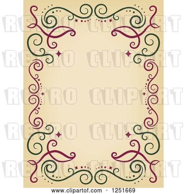 Vector Clip Art of Retro Decorative Red and Green Swirl Border