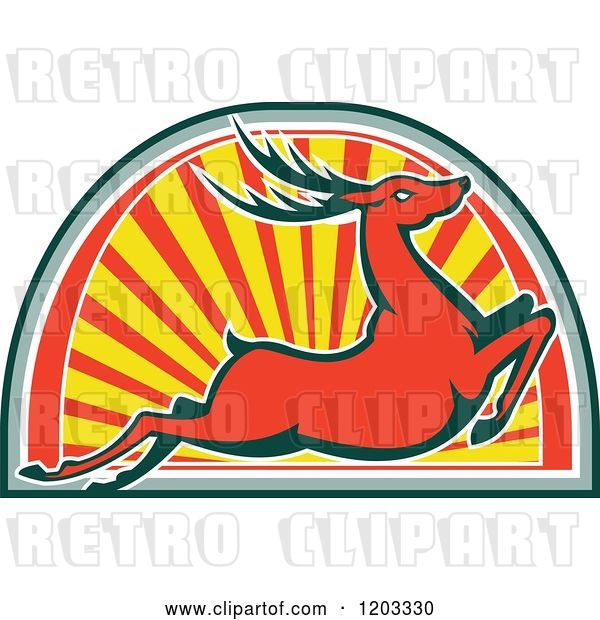 Vector Clip Art of Retro Deer Stag Leaping over an Arch of Rays
