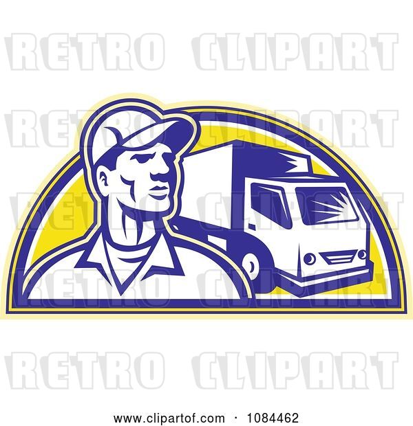 Vector Clip Art of Retro Delivery Guy and Truck