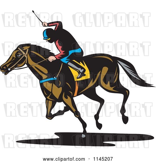 Vector Clip Art of Retro Derby Horse Race Jockey 4