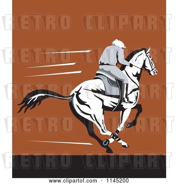 Vector Clip Art of Retro Derby Jockey Racing a Horse on Brown