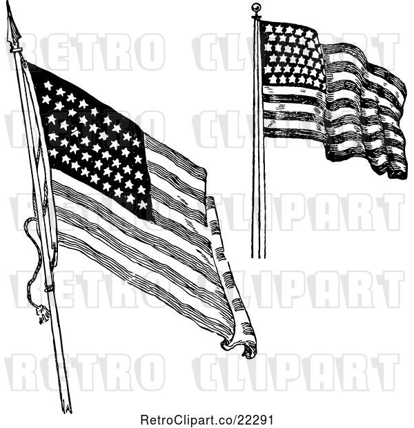 Vector Clip Art of Retro Digital Collage of American Flags Waving