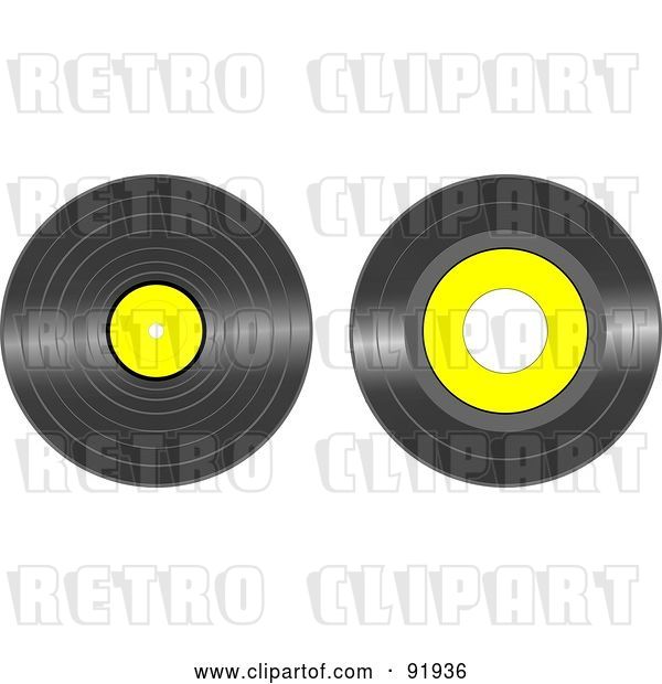 Vector Clip Art of Retro Digital Collage of Black and Yellow Vinyl Records