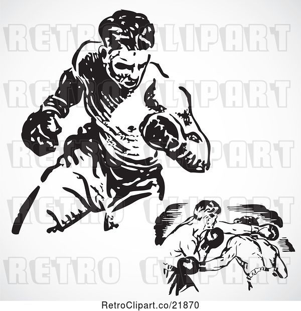 Vector Clip Art of Retro Digital Collage of Boxers Fighting
