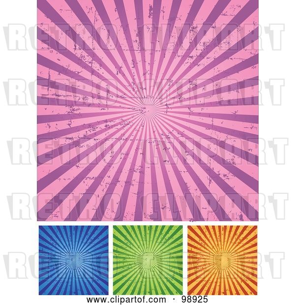 Vector Clip Art of Retro Digital Collage of Grungy Pink, Blue, Green and Orange Ray Backgrounds