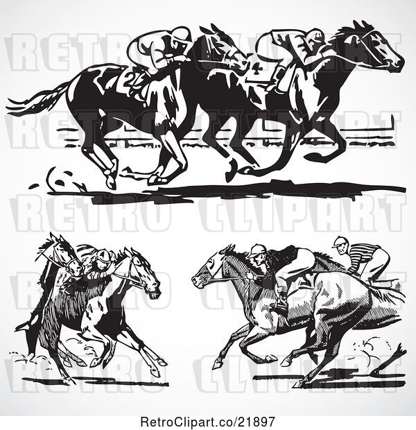 Vector Clip Art of Retro Digital Collage of Horse Races