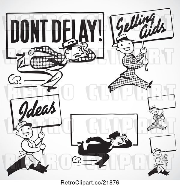 Vector Clip Art of Retro Digital Collage of Men Carrying Signs