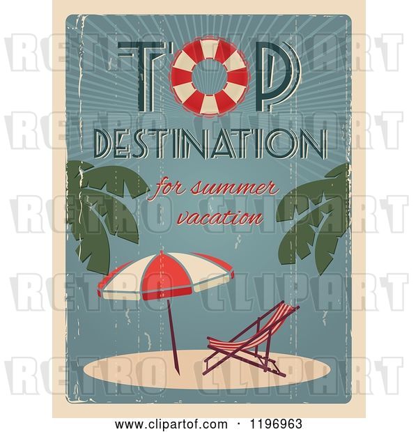 Vector Clip Art of Retro Distressed Beach Furniture Summer Poster with Sample Text