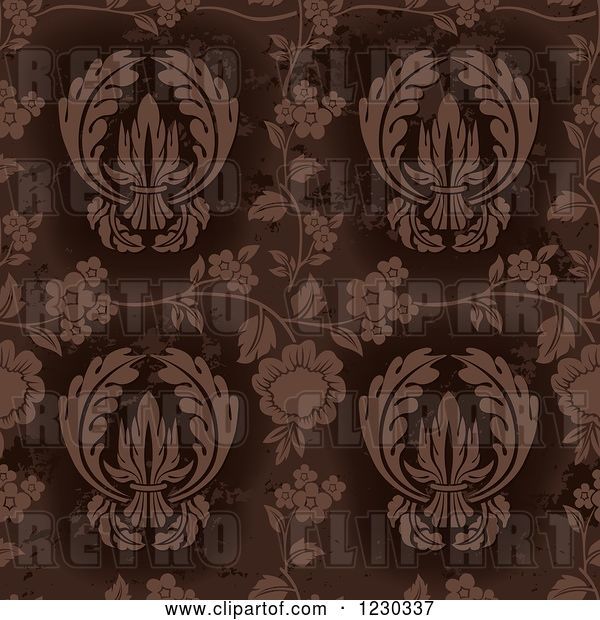 Vector Clip Art of Retro Distressed Brown Floral Pattern