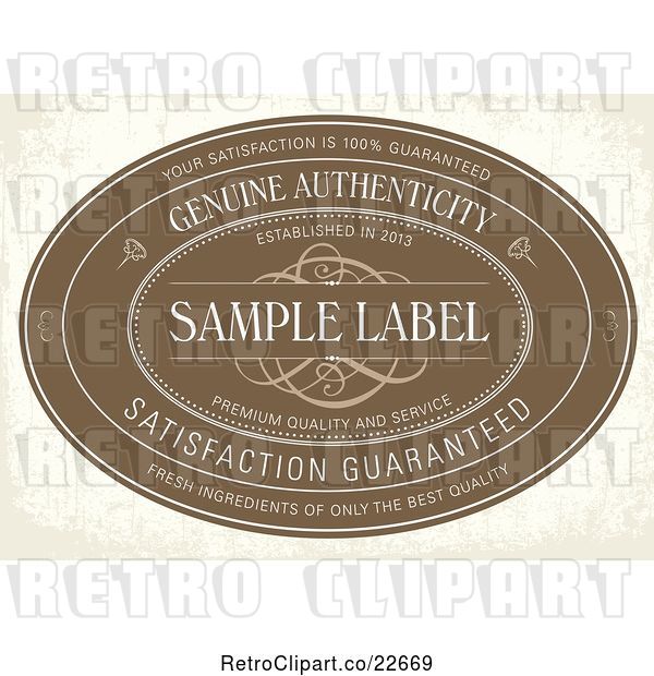 Vector Clip Art of Retro Distressed Brown Genuine Authenticity Label with Sample Text