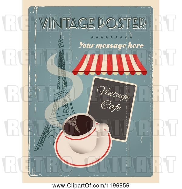 Vector Clip Art of Retro Distressed Coffee and Paris Poster with Sample Text
