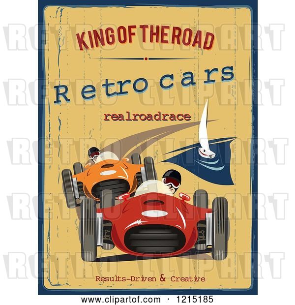 Vector Clip Art of Retro Distressed Race Cars and Text