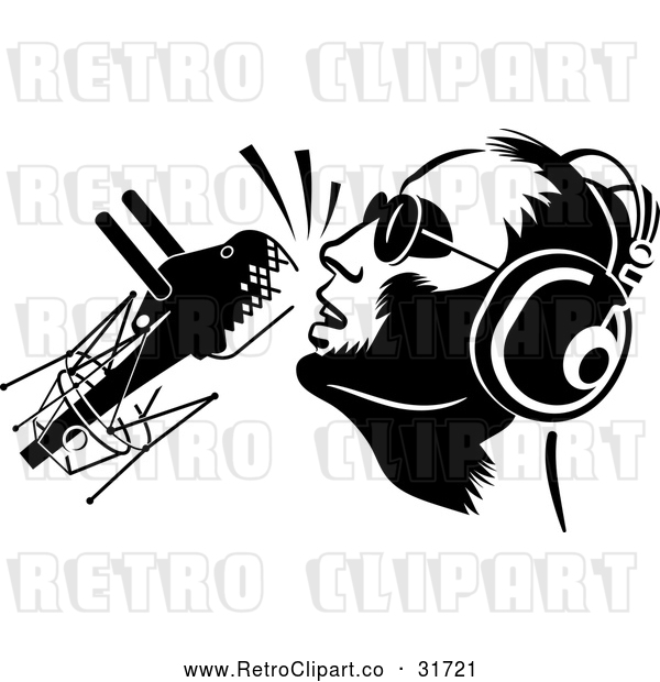 Vector Clip Art of Retro Dj or Singer with a Microphone