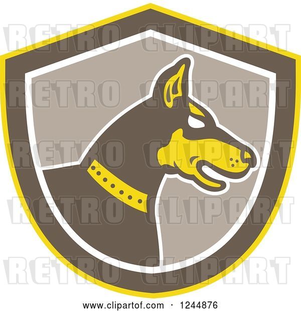 Vector Clip Art of Retro Doberman Pinscher Dog in Profile in a Shield