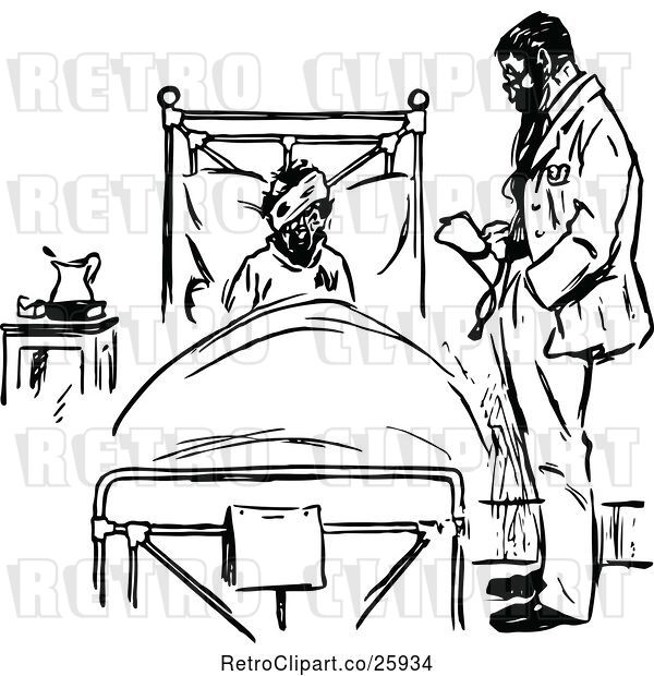 Vector Clip Art of Retro Doctor and Injured Patient
