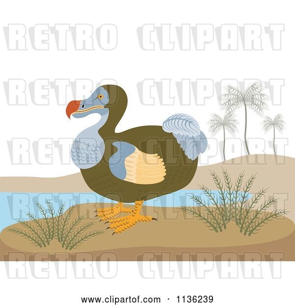 Vector Clip Art of Retro Dodo Bird on a Beach