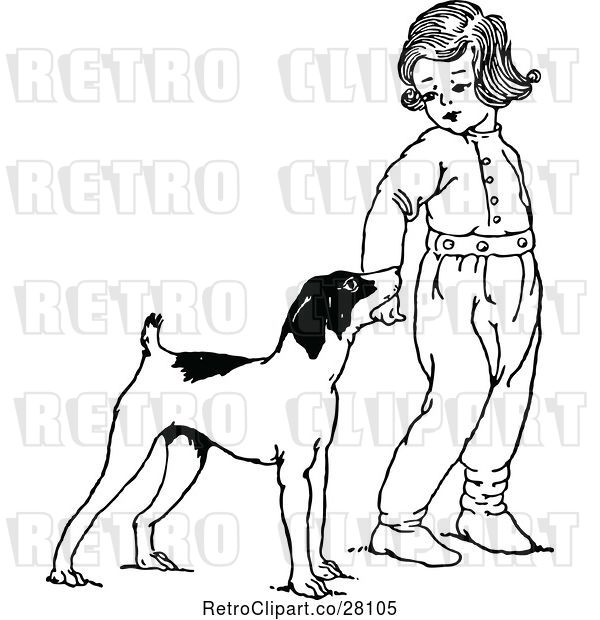 Vector Clip Art of Retro Dog and Child