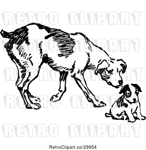Vector Clip Art of Retro Dog and Puppy