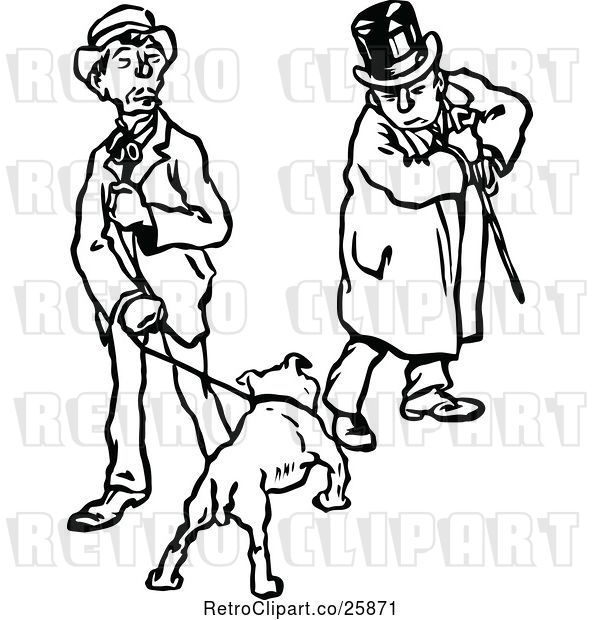 Vector Clip Art of Retro Dog and Two Men