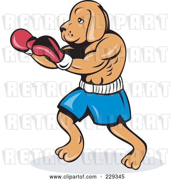 Vector Clip Art of Retro Dog Boxing in Red Gloves