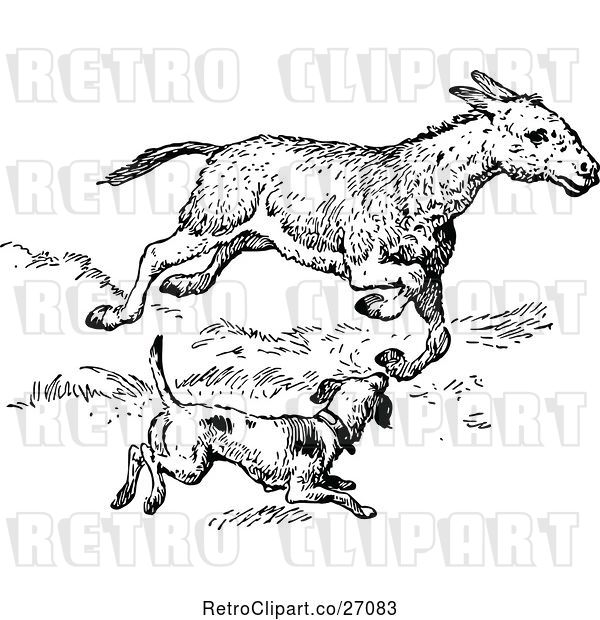 Vector Clip Art of Retro Dog Chasing a Donkey
