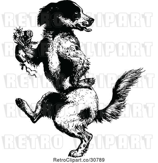Vector Clip Art of Retro Dog Dancing Upright with a Boutonniere