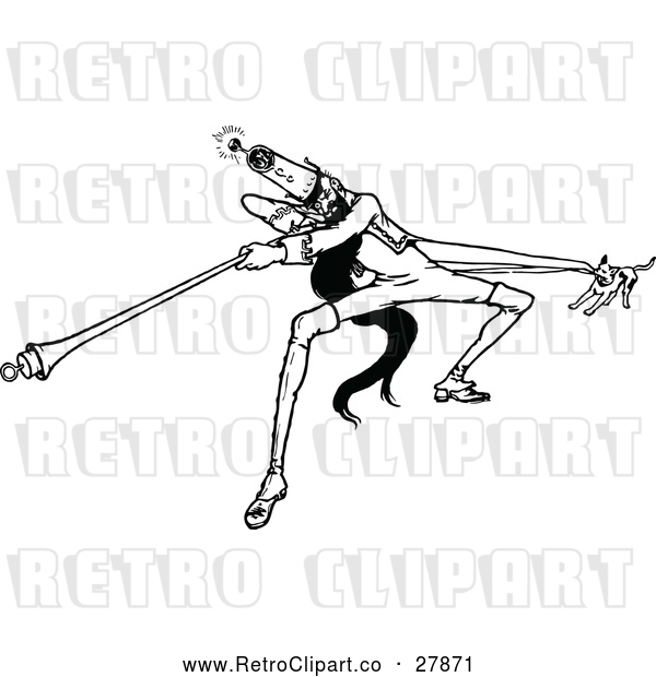 Vector Clip Art of Retro Dog Pulling on a Mans Clothing