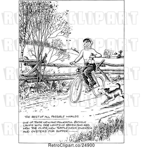 Vector Clip Art of Retro Dog Running by a Boy on a Bike