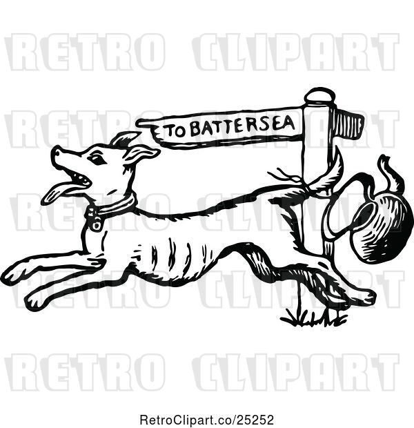 Vector Clip Art of Retro Dog Running to Battersea