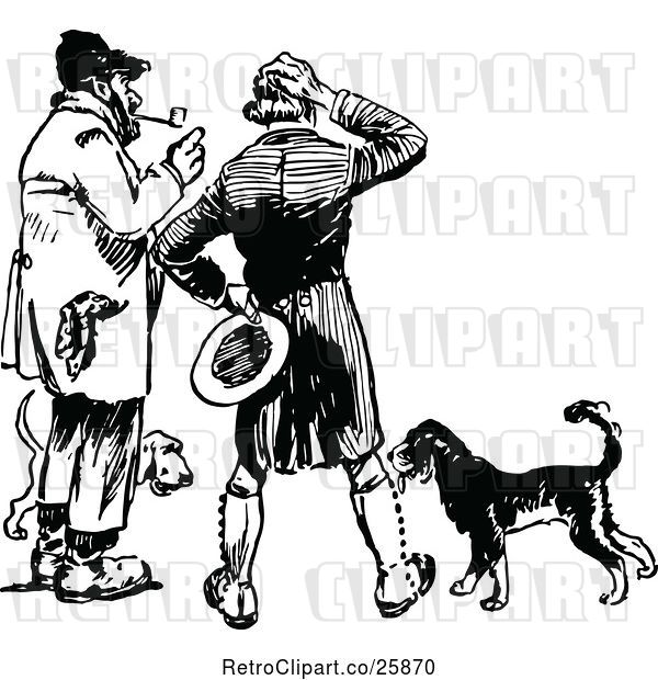 Vector Clip Art of Retro Dogs and Two Men