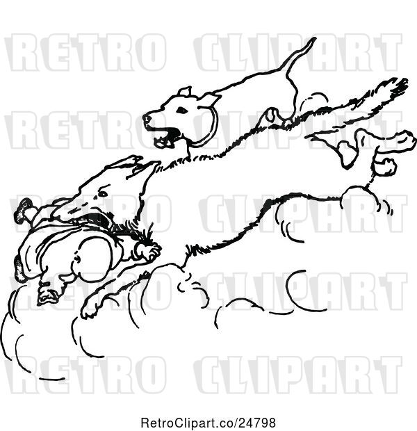 Vector Clip Art of Retro Dogs Attacking a Doll