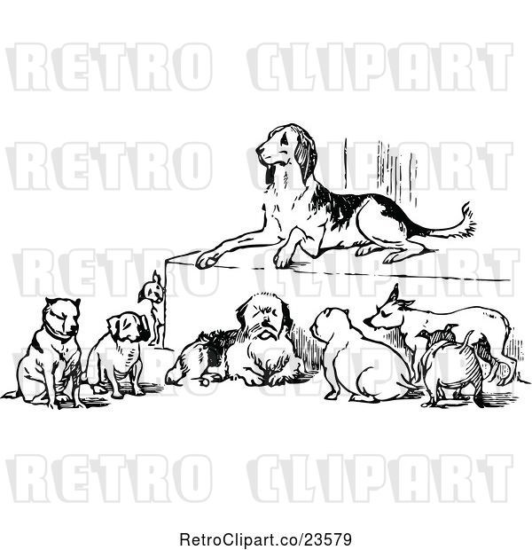 Vector Clip Art of Retro Dogs Resting