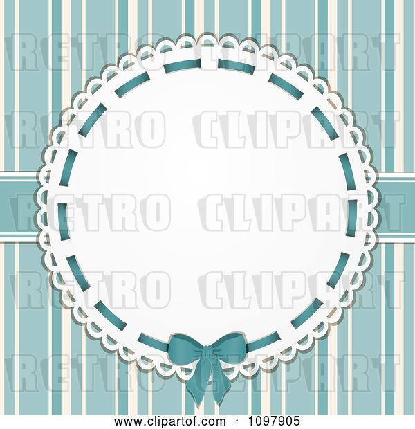 Vector Clip Art of Retro Doily with Copyspace over Blue Stripes