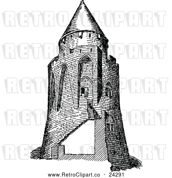 Vector Clip Art of Retro Donjon Keep Tower