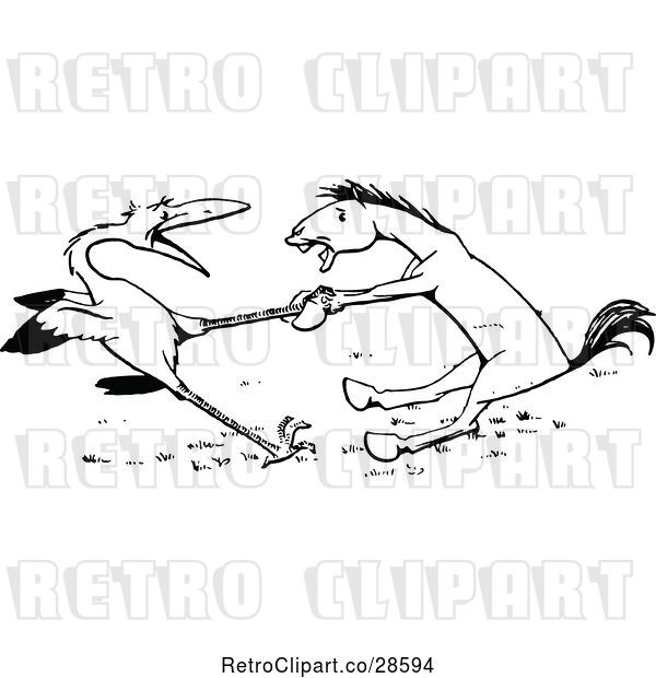 Vector Clip Art of Retro Donkey and Stork Fighting