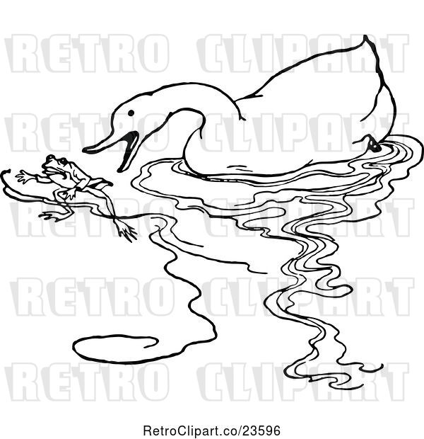 Vector Clip Art of Retro Duck Chasing a Frog