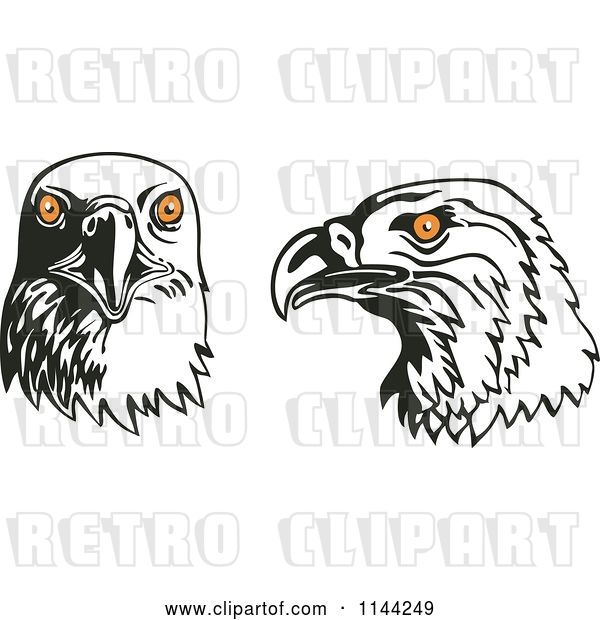 Vector Clip Art of Retro Eagle Heads with Orange Eyes