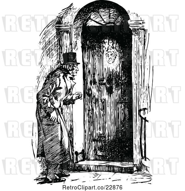 Vector Clip Art of Retro Ebenezer Scrooge Approaching His Door