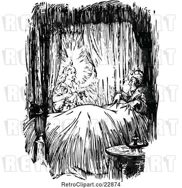 Vector Clip Art of Retro Ebenezer Scrooge Being Visited by the Ghost of Christmas past