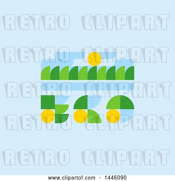 Vector Clip Art of Retro Eco Design with Trees Birds and Sun