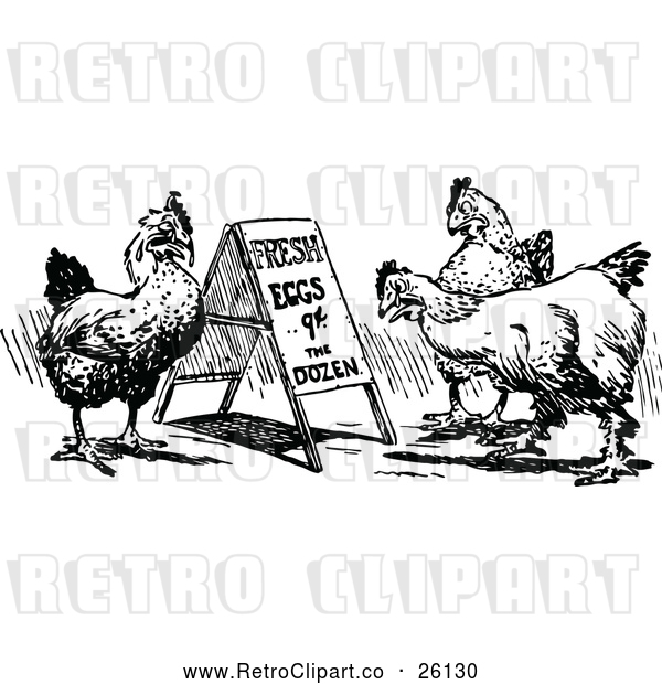 Vector Clip Art of Retro Egg Sign and Chickens