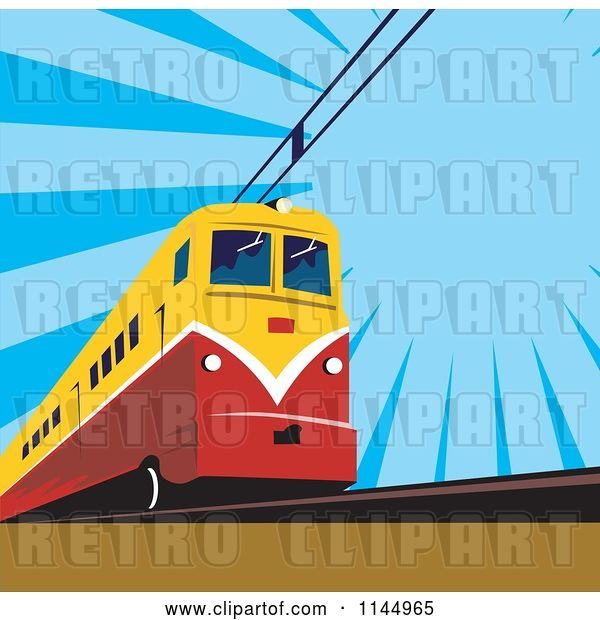 Vector Clip Art of Retro Electric Train over Blue