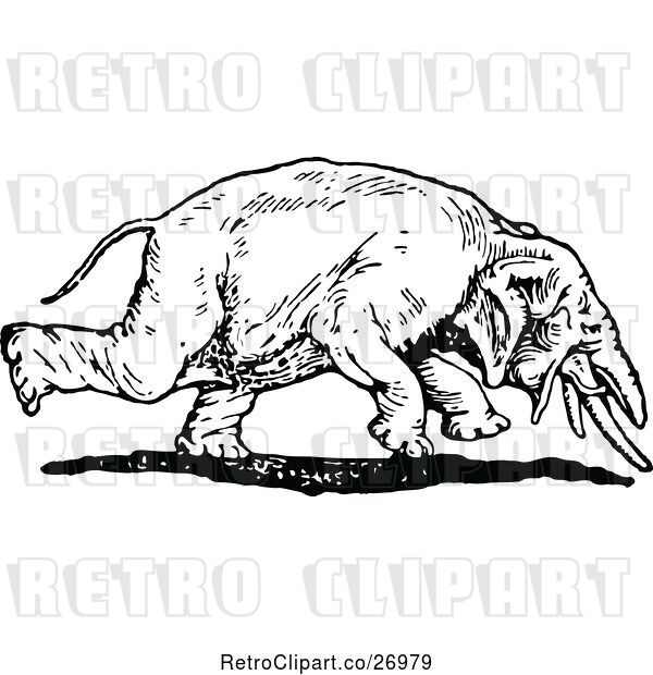 Vector Clip Art of Retro Elephant Charging
