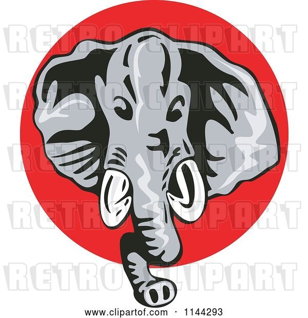 Vector Clip Art of Retro Elephant Head on a Red Circle