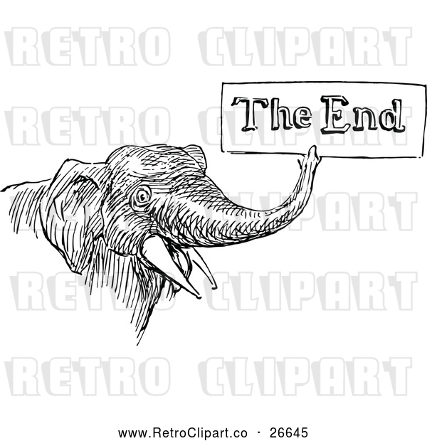 Vector Clip Art of Retro Elephant Holding a the End Sign