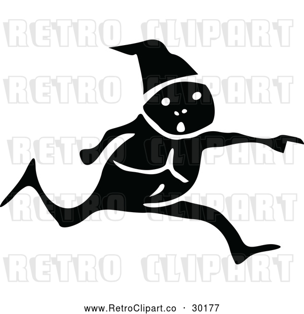 Vector Clip Art of Retro Elf Running and Pointing